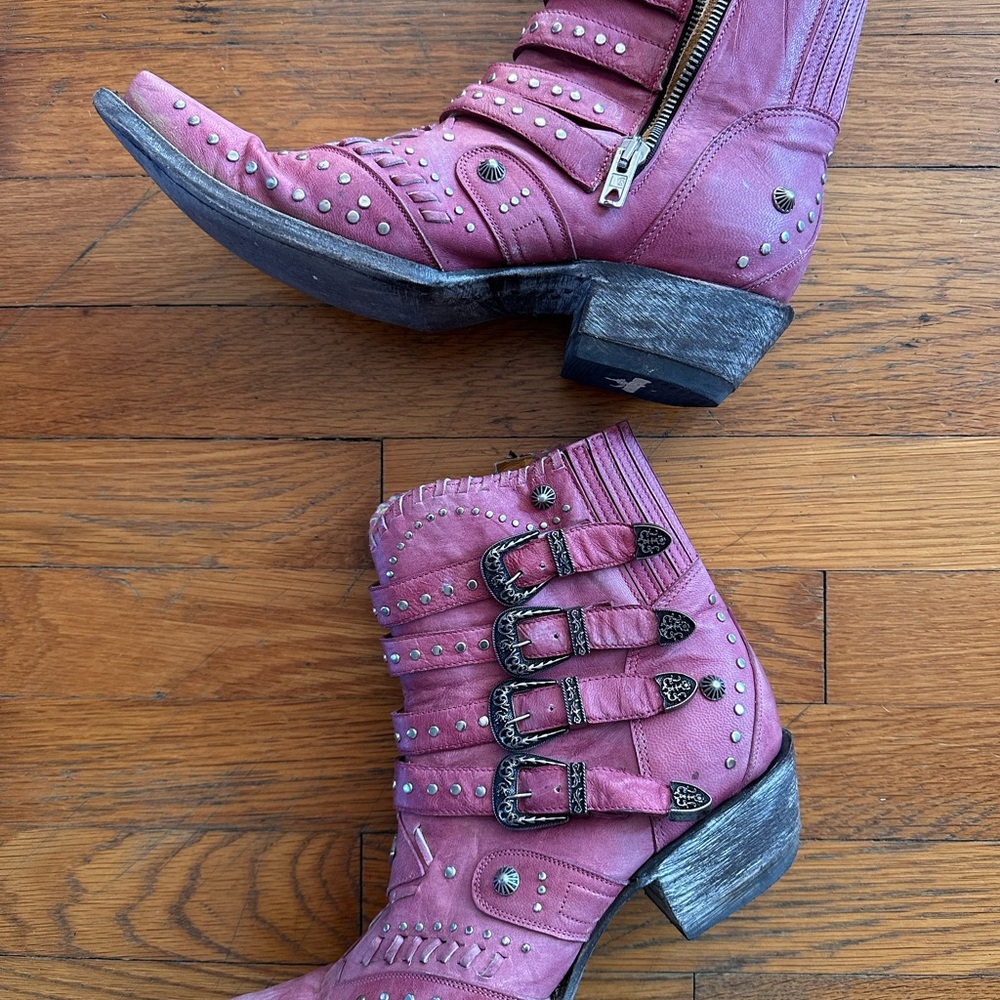 Old Gringo Pink Ankle Boots with Buckle Straps